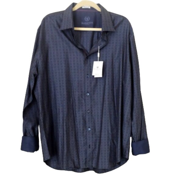 BULGATCHI XL Blue Shirt Reversible Flip Cuff Mens Long Sleeve Cotton Luxury NWT - Picture 1 of 4